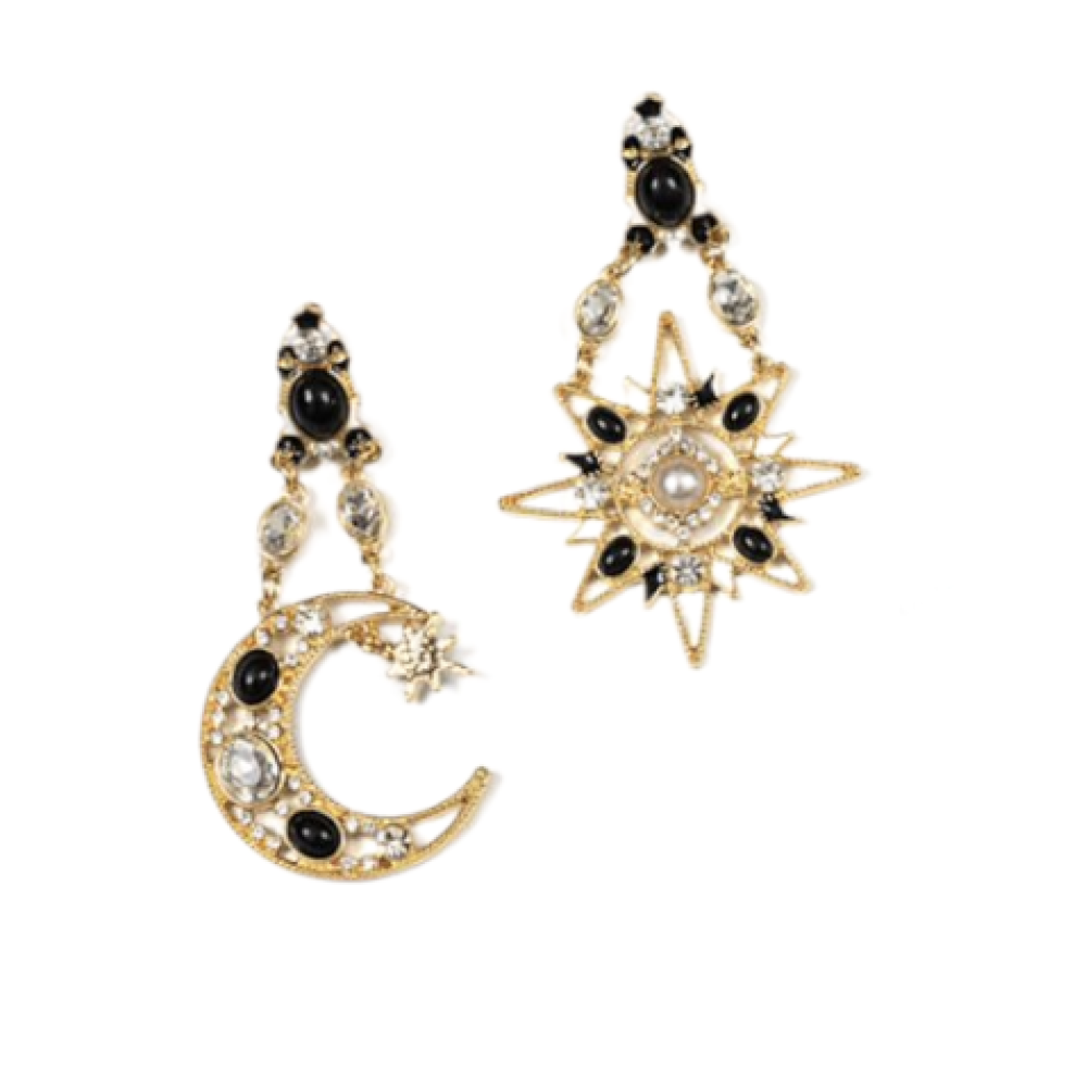 ΣΚΟΥΛΑΡΙΚΙΑ ΚΡΕΜΑΣΤΑ ΧΡΥΣΑ ME TON ΗΛΙΟ ΚΑΙ TO ΦΕΓΓΑΡΙ ME ΜAΥΡΑ ΚΡΥΣΤΑΛΛΑ & ΛΕΥΚΑ ΣΤΡΑΣ "STYLISHIOUS COLLECTION"