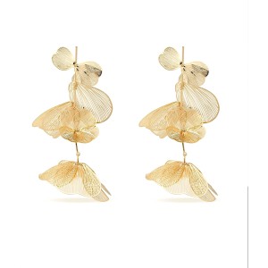 EARRINGS LONG, IN TWO STYLES, WITH METALLIC GOLD, PIERCED FLOWERS "STYLISHIOUS COLLECTION"