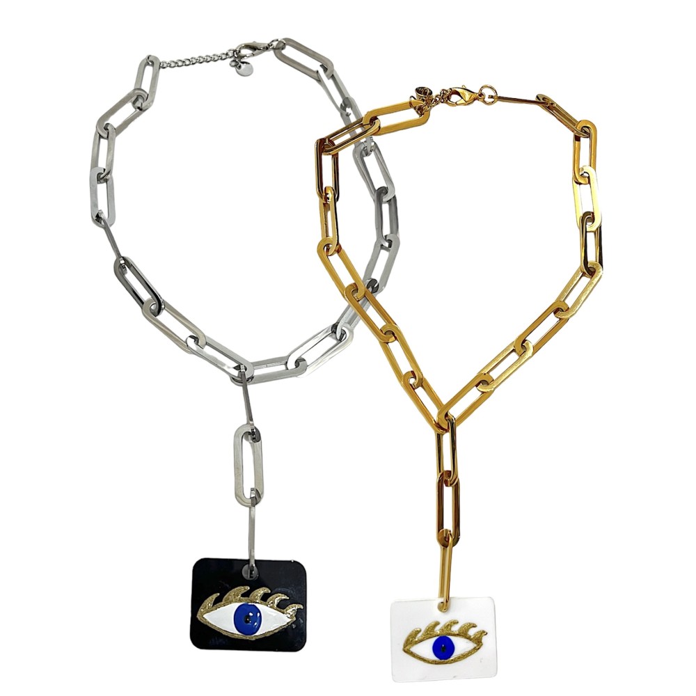 KOΛΙΕ ΜΕ ΑΣΗΜΙ H/KAI ΧΡΥΣΗ ΑΛΥΣΙΔΑ KAI ΖΩΓΡΑΦΙΣΤΟ ΜΑΤΙ ME ΣΜΑΛΤΟ ΣΕ ΑΣΠΡΟ H ΜΑΥΡΟ ΠΛΕΞΙΓΚΛΑΣ  “ALEX KATSAITI x STYLISHIOUS'' 