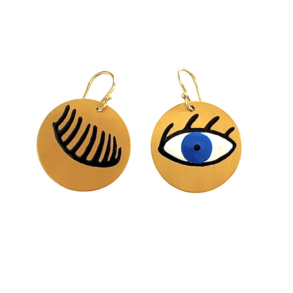 ΣΚΟΥΛΑΡΙΚΙΑ ΣΤΡΟΓΓΥΛΑ ΜΕ ΜΑΤΙ, ΕΠΙΧΡΥΣΩΜΕΝΑ ΚΑΙ ΖΩΓΡΑΦΙΣΜΕΝΑ ΣΤΟ ΧΕΡΙ ΜΕ ΣΜΑΛΤΟ "ALEX KATSAITI X AELIA"