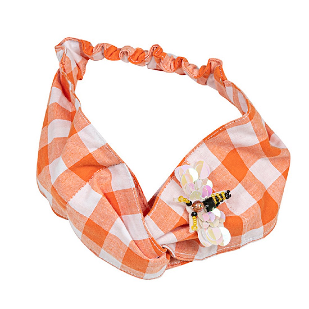 ΚΟΡΔΕΛΑ ΜΑΛΛΙΩΝ - ΜΠΑΝΤΑΝΑ ΣΕ ΠΟΡΤΟΚΑΛΙ & ΛΕΥΚΟ ΚΑΡΡΩ ME ΧΡΩΜΑΤΙΣΤΗ ΚΑΡΦΙΤΣΑ "ALEX KATSAITI X STYLISHIOUS"