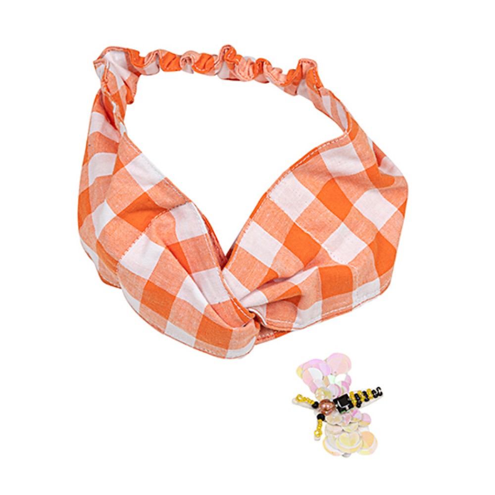 ΚΟΡΔΕΛΑ ΜΑΛΛΙΩΝ - ΜΠΑΝΤΑΝΑ ΣΕ ΠΟΡΤΟΚΑΛΙ & ΛΕΥΚΟ ΚΑΡΡΩ ME ΧΡΩΜΑΤΙΣΤΗ ΚΑΡΦΙΤΣΑ "ALEX KATSAITI X STYLISHIOUS"