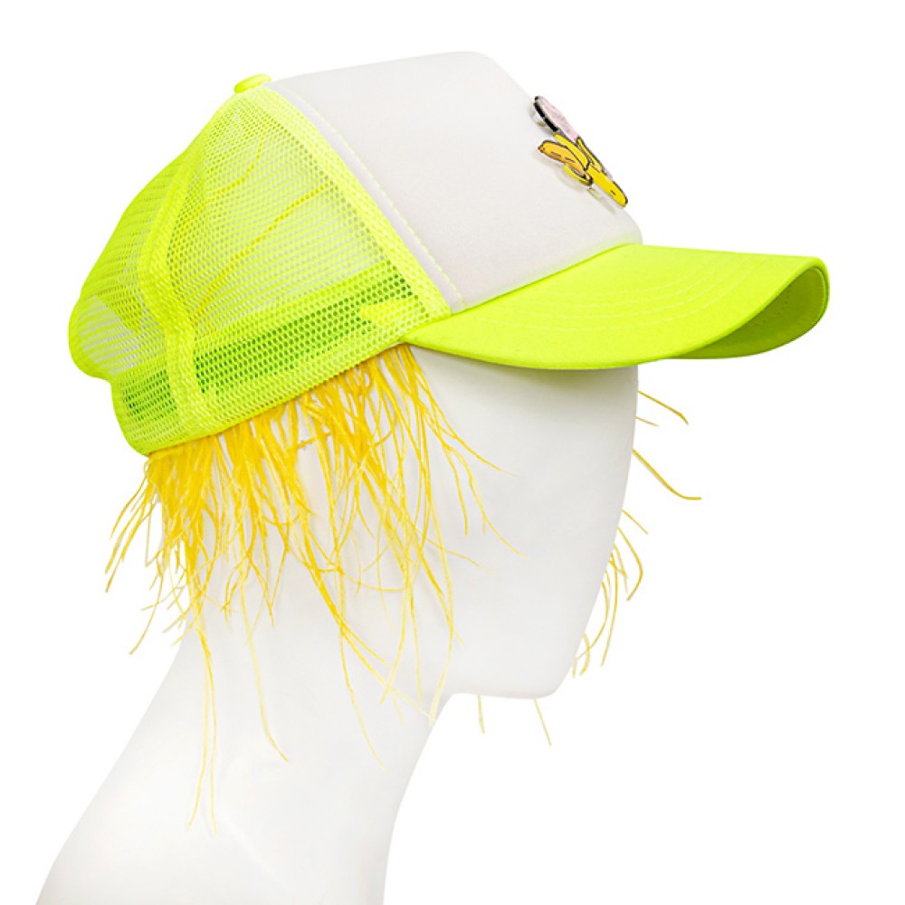 ΚΑΣΚΕΤΟ TYΠΟΥ JOCKEY ΦΛΟΥΟ ΚΙΤΡΙΝΟ ME ΛΕΥΚΟ ΜΕ ΑΠΟΣΠΩΜΕΝΑ ΦΤΕΡΑ ΣΤΟ ΠΛΑΙ & ΚΑΡΦΙΤΣΕΣ  "ALEX KATSAITI X STYLISHIOUS"alexSANDra on the beach"