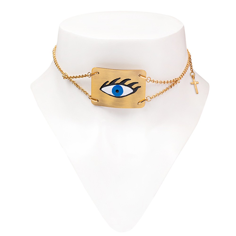 ΚΟΛΙΕ - ΤΣΟΚΕΡ ΜΕ ΑΛΥΣΙΔΑKIA, ΕΠΙΧΡΥΣΩΜΕΝO ΜΕ ΜΑΤΙ ΖΩΓΡΑΦΙΣΜΕΝΟ ΜΕ ΣΜΑΛΤΟ & ΣΤΑΥΡΟΥΔΑΚΙ "ΑLΕΧ ΚΑΤSAITI X STYLISHIOUS "