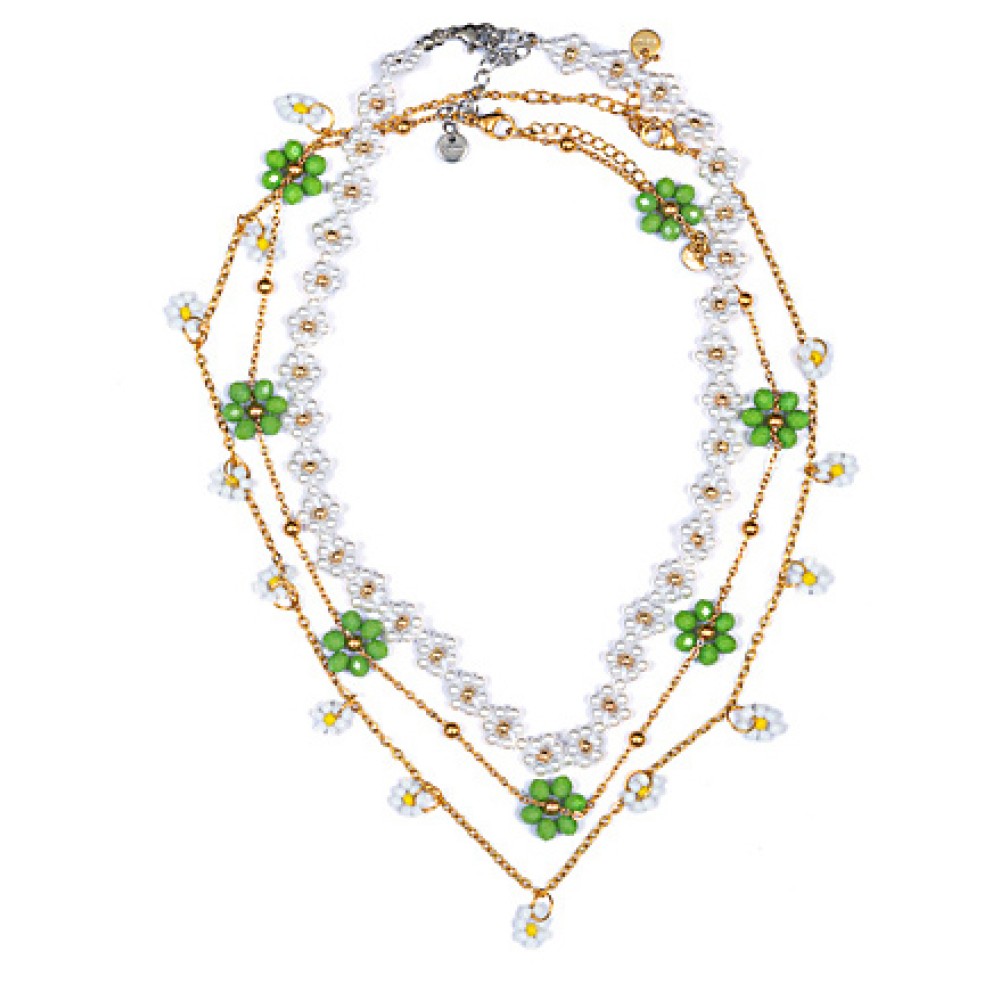 ΚΟΛΙΕ - ΣΕΤ 3 ΤΕΜ -  ΜΕ ΛΕΥΚΕΣ ΠΕΡΛΕΣ-ΜΑΡΓΑΡΙΤΕΣ & ΧΡΥΣΕΣ ΑΛΥΣΙΔΑ ΜΕ ΠΡΑΣΙΝΕΣ & ΛΕΥΚΕΣ ΜΑΡΓΑΡΙΤΕΣ "ALEX KATSAITI X STYLISHIOUS"