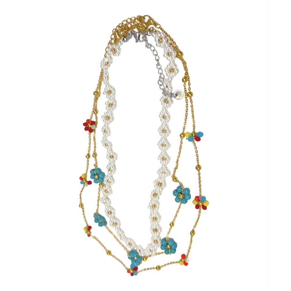 ΚΟΛΙΕ - ΣΕΤ 3 ΤΕΜ - ΣΕ 2 ΑΠΟΧΡΩΣΕΙΣ ΜΕ ΠΕΡΛΕΣ, ΧΑΝΤΡΕΣ ΚΑΙ ΜΑΡΓΑΡΙΤΕΣ "ALEX KATSAITI X STYLISHIOUS"