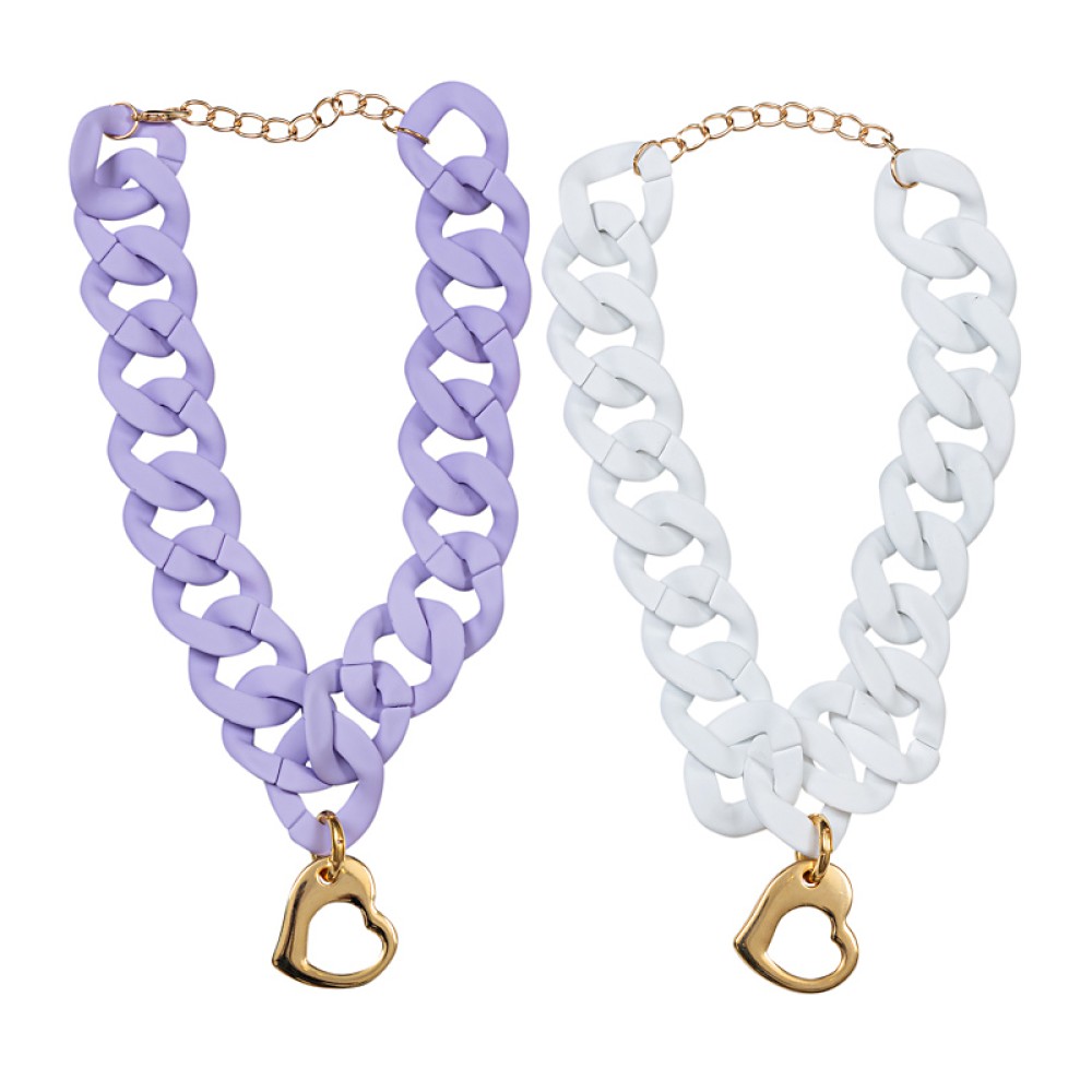 ΚΟΛΙΕ ΦΟΥΞΙΑ, ΛΙΛΑ, ΛΕΥΚΟ, ΓΑΛΑΖΙΟ, ΡΟΖ, ΒΕΡΑΜΑΝ & ΜΑΥΡΟ ME ΧΟΝΤΡH ΑΛΥΣΙΔΑ ΜΑΤ & ΧΡΥΣΗ ΚΡΕΜΑΣΤΗ ΚΑΡΔΙΑ "STYLISHIOUS COLLECTION