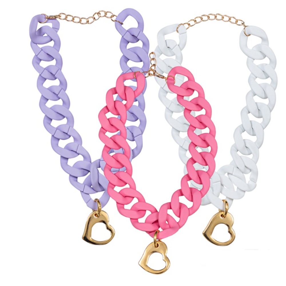 ΚΟΛΙΕ ΦΟΥΞΙΑ, ΛΙΛΑ, ΛΕΥΚΟ, ΓΑΛΑΖΙΟ, ΡΟΖ, ΒΕΡΑΜΑΝ & ΜΑΥΡΟ ME ΧΟΝΤΡH ΑΛΥΣΙΔΑ ΜΑΤ & ΧΡΥΣΗ ΚΡΕΜΑΣΤΗ ΚΑΡΔΙΑ "STYLISHIOUS COLLECTION