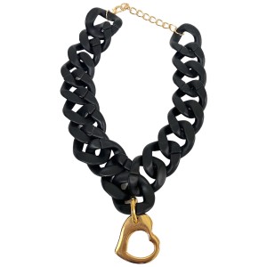 NECKLACE IN MATTE CANDY COLORS CHUNKY CHAIN WITH METALLIC GOLD HEART PENDANT "STYLISHIOUS COLLECTION"