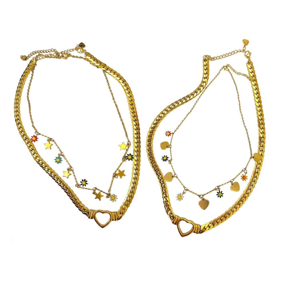 ΚΟΛΙΕ - ΣΕΤ 2 ΤΕΜ - ME ΧΡΥΣΗ ΑΛΥΣΙΔΑ ΜΕ ΚΑΡΔΙΑ  & ΛΟΥΛΟΥΔΙΑ ΜΕ ΚΑΡΔΙΕΣ 'Η ΑΣΤΕΡΑΚΙΑ "ALEX KATSAITI X STYLISHIOUS"