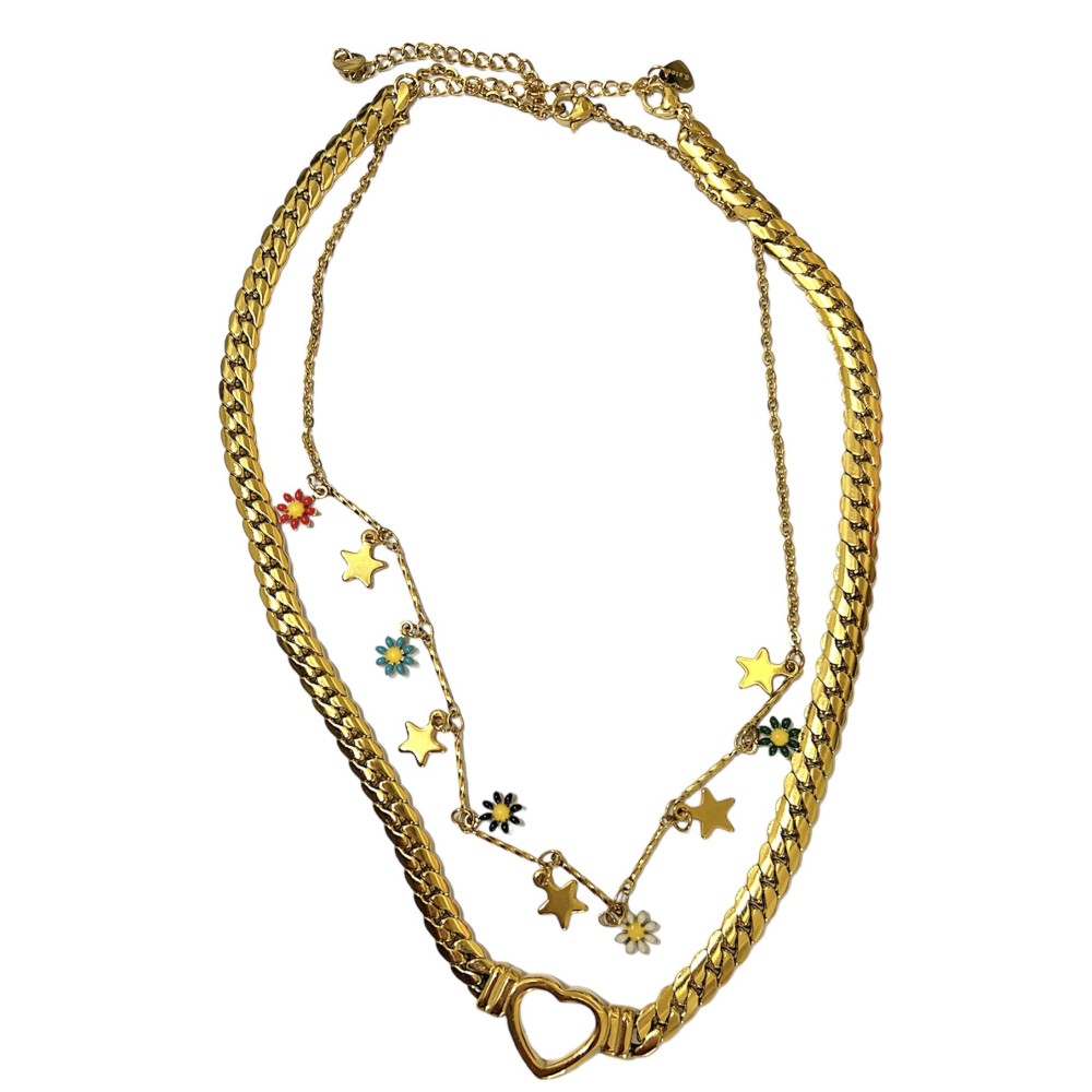 ΚΟΛΙΕ - ΣΕΤ 2 ΤΕΜ - ME ΧΡΥΣΗ ΑΛΥΣΙΔΑ ΜΕ ΚΑΡΔΙΑ  & ΛΟΥΛΟΥΔΙΑ ΜΕ ΚΑΡΔΙΕΣ 'Η ΑΣΤΕΡΑΚΙΑ "ALEX KATSAITI X STYLISHIOUS"