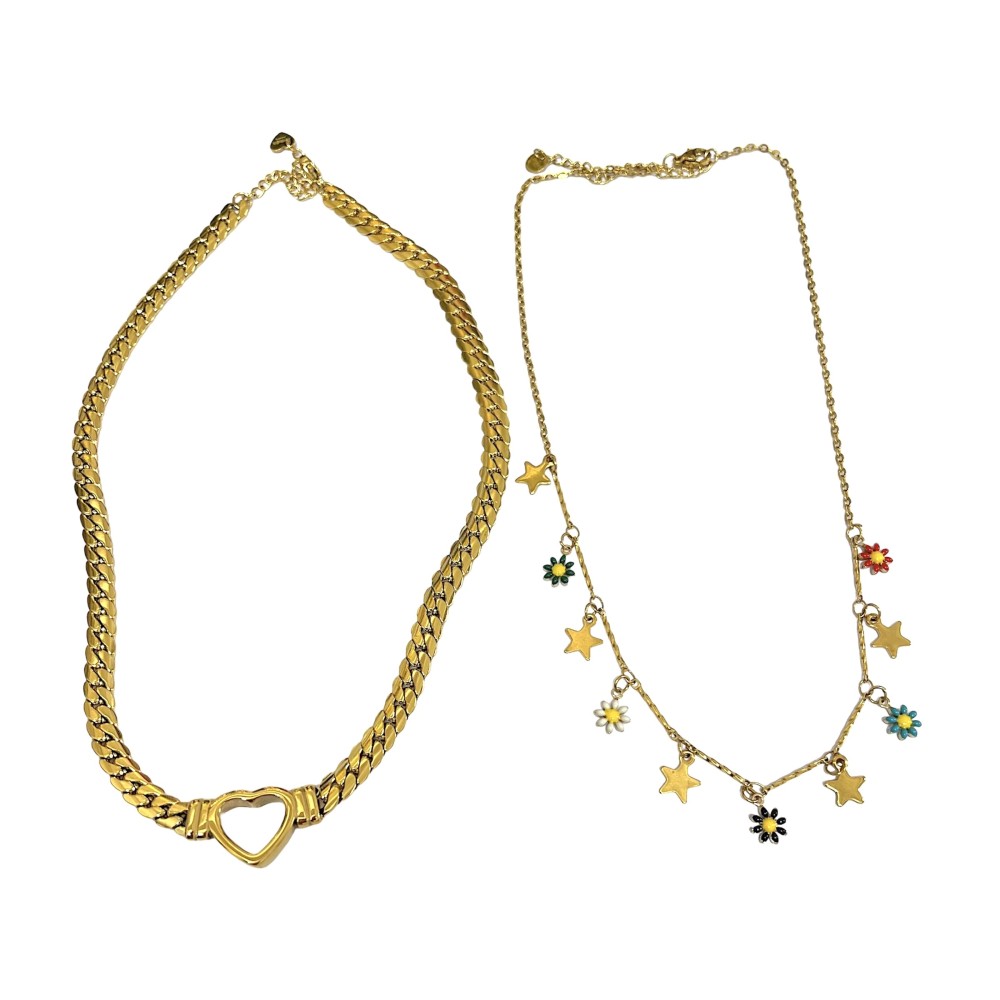 ΚΟΛΙΕ - ΣΕΤ 2 ΤΕΜ - ME ΧΡΥΣΗ ΑΛΥΣΙΔΑ ΜΕ ΚΑΡΔΙΑ  & ΛΟΥΛΟΥΔΙΑ ΜΕ ΚΑΡΔΙΕΣ 'Η ΑΣΤΕΡΑΚΙΑ "ALEX KATSAITI X STYLISHIOUS"