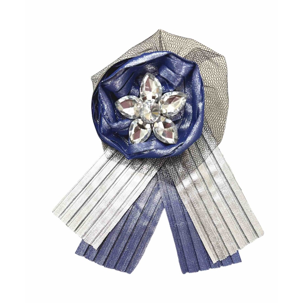 ΚΑΡΦΙΤΣΑ - ΜΠΟΥΤΟΝΙΕΡΑ ΑΠΟ ΜΠΛΕ ΜΕΤΑΛΛΙΖΕ ΥΦΑΣΜΑ, ΜΑΥΡΟ ΤΟΥΛΙ ΚΑΙ ΛΟΥΛΟΥΔΙ-ΚΑΡΦΙΤΣΑ ΜΕ ΚΡΥΣΤΑΛΛΑ  "STYLISHIOUS COLLECTION"