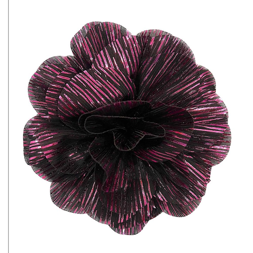 ΜΠΟΥΤΟΝΙΕΡΑ - ΚΑΡΦΙΤΣΑ ΣΕ ΣΧΗΜΑ ΛΟΥΛΟΥΔΙΟΥ ΣΕ ΜΑΥΡΟ ΓΚΛΙΤΕΡ - ΒΕΛΟΥΤΕ ΜΩΒ - ΛΕΟΠΑΡ & ΜΕΤΑΛΛΙZΕ ΦΟΥΞΙΑ ΜΕ ΜΑΥΡΕΣ ΡΙΓΕΣ  "ALEX KATSAITI X STYLISHIOUS"