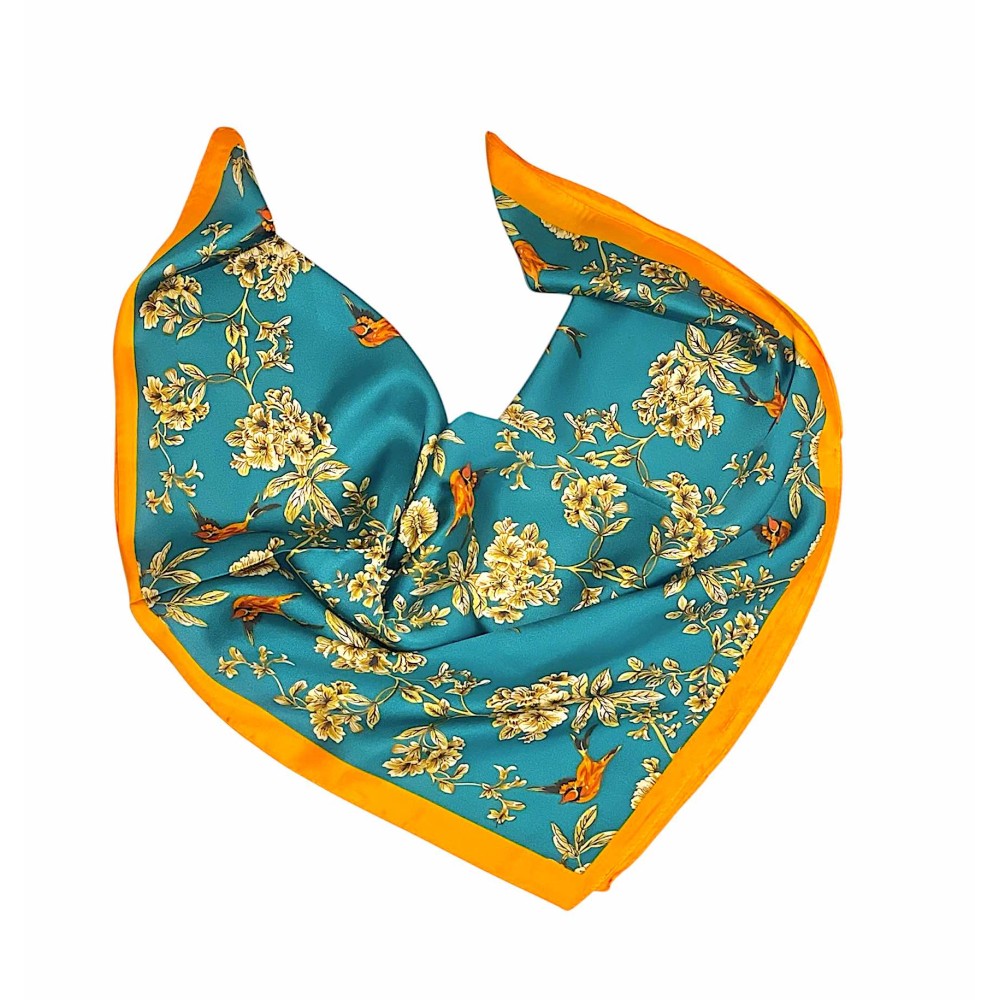 MANTHΛΙ ΣΑΤΕΝ, ΤΕΤΡΑΓΩΝΟ ΣΕ ΣΧΕΔΙΟ ΠΕΤΡΟΛ - ΦΛΟΡΑΛ, ΛΕΥΚΟ - ΠΟΡΤΟΚΑΛΙ Ή ΡΟΖ ΦΛΟΡΑΛ  "ALEX KATSAITI X STYLISHIOUS"