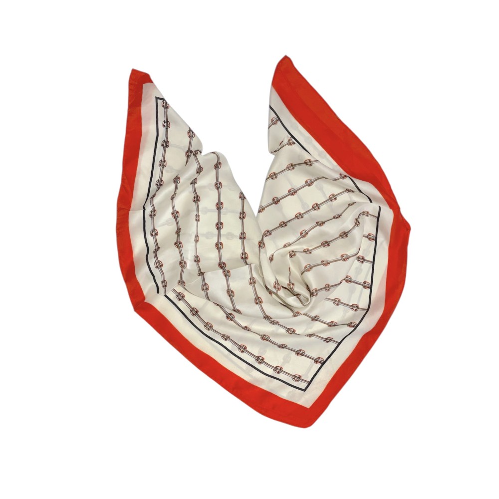 MANTHΛΙ ΣΑΤΕΝ, ΤΕΤΡΑΓΩΝΟ ΣΕ ΣΧΕΔΙΟ ΠΕΤΡΟΛ - ΦΛΟΡΑΛ, ΛΕΥΚΟ - ΠΟΡΤΟΚΑΛΙ Ή ΡΟΖ ΦΛΟΡΑΛ  "ALEX KATSAITI X STYLISHIOUS"