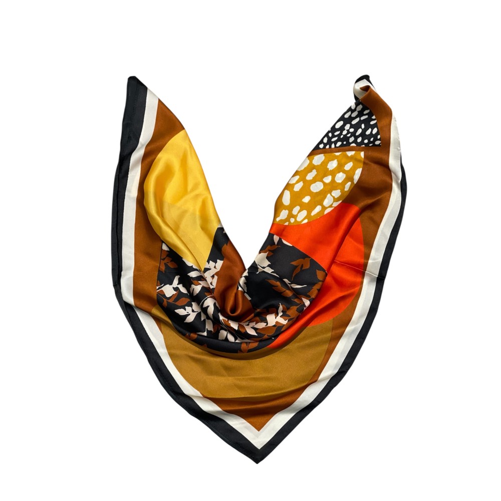 MANTHΛΙ ΣΑΤΕΝ, ΕΜΠΡΙΜΕ & ΤΕΤΡΑΓΩΝΟ ΣΕ ΠΟΡΤΟΚΑΛΙ - ΜΠΛΕ Ή ΠΟΛΥΧΡΩΜΟ ΣΕ ΓΗΙΝΟΥΣ ΤΟΝΟΥΣ "ALEX KATSAITI X STYLISHIOUS"