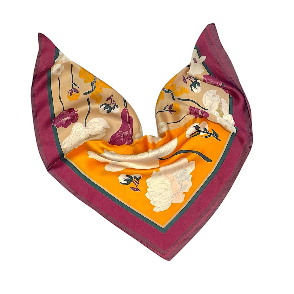 MANTHΛΙ ΣΑΤΕΝ, ΤΕΤΡΑΓΩΝΟ ΕΜΠΡΙΜΕ ΣΕ ΑΠΟΧΡΩΣΕΙΣ ΠΟΡΤΟΚΑΛΙ-ΜΑΤΖΕΝΤΑ, ΡΟΖ - ΛΑΧΑΝΙ Ή ΠΡΑΣΙΝΟ - ΧΡΥΣΟ "ALEX KATSAITI X STYLISHIOUS"