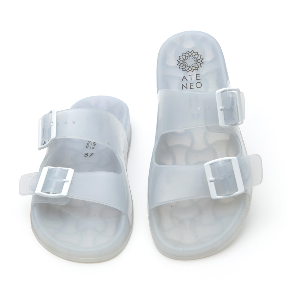 ΠΑΝΤΟΦΛΕΣ ΦΛΑΤ ΛΕΥΚΕΣ / ΗΜΙΔΙΑΦΑΝΕΣ JELLY STYLE ΜΕ ΡΥΘΜΙΖΟΜΕΝΕΣ ΜΠΑΡΕΤΕΣ "'ATENEO X STYLISHIOUS" 
