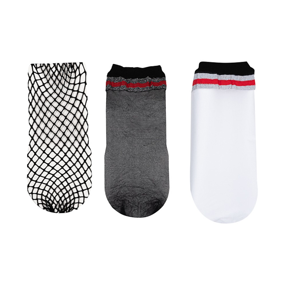 ΚΑΛΤΣΕΣ ΣΕΤ ΜΑΥΡΟ ΔΙΧΤΥ & ΜΑΥΡΟ Ή ΛΕΥΚΟ ΣΟΣΟΝΑΚΙ ΜΕ ΑΣΗΜΙ - ΚΟΚΚΙΝΟ ΛΑΣΤΙΧΟ "STYLISHIOUS COLLECTION"