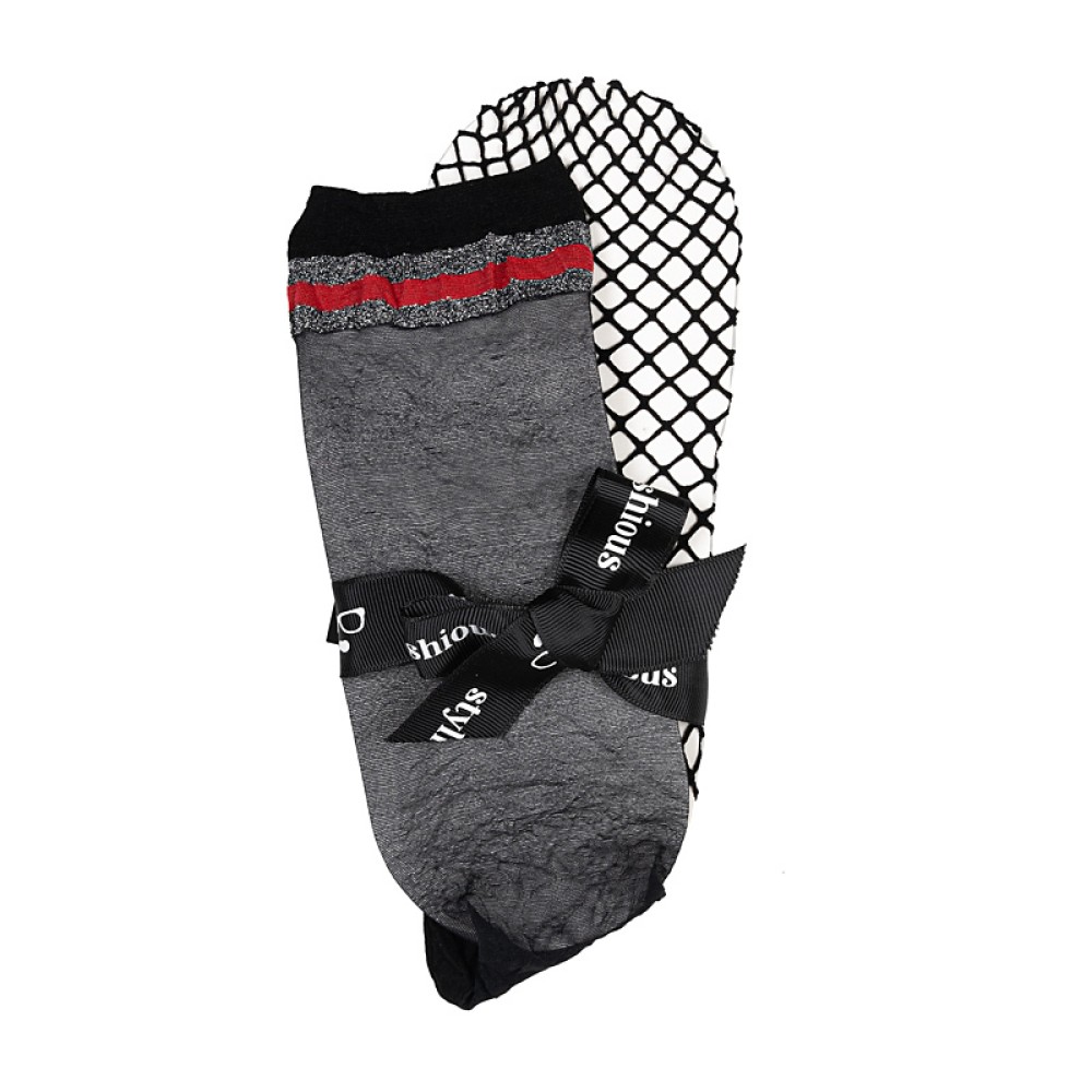 ΚΑΛΤΣΕΣ ΣΕΤ ΜΑΥΡΟ ΔΙΧΤΥ & ΜΑΥΡΟ Ή ΛΕΥΚΟ ΣΟΣΟΝΑΚΙ ΜΕ ΑΣΗΜΙ - ΚΟΚΚΙΝΟ ΛΑΣΤΙΧΟ "STYLISHIOUS COLLECTION"