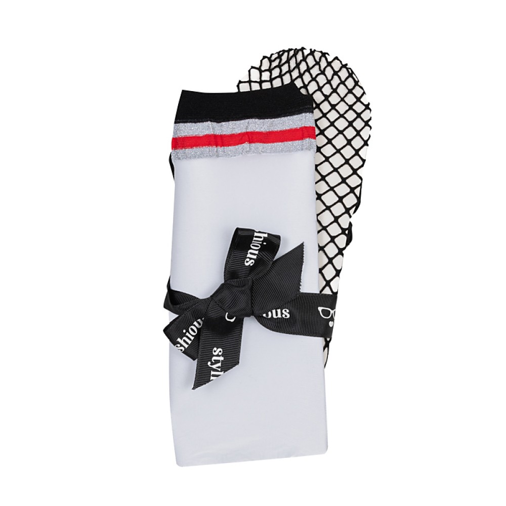 ΚΑΛΤΣΕΣ ΣΕΤ ΜΑΥΡΟ ΔΙΧΤΥ & ΜΑΥΡΟ Ή ΛΕΥΚΟ ΣΟΣΟΝΑΚΙ ΜΕ ΑΣΗΜΙ - ΚΟΚΚΙΝΟ ΛΑΣΤΙΧΟ "STYLISHIOUS COLLECTION"