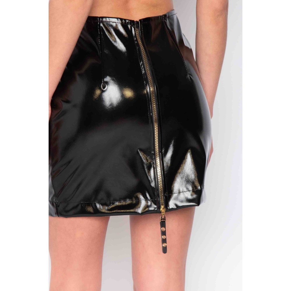 ΦΟΡΕΜΑ ΜΙΝΙ, ΜΑΥΡΟ ΒΙΝΥΛ ΜΕ ΑΝΟΙΓΜΑΤΑ ΣΤΟ ΠΛΑΙ,ΧΡΥΣΟΥΣ ΚΡΙΚΟΥΣ, ΦΕΡΜΟΥΑΡ ΚΑΙ ΧΡΥΣΗ ΑΛΥΣΙΔΑ  "ALEX KATSAITI X STYLISHIOUS"