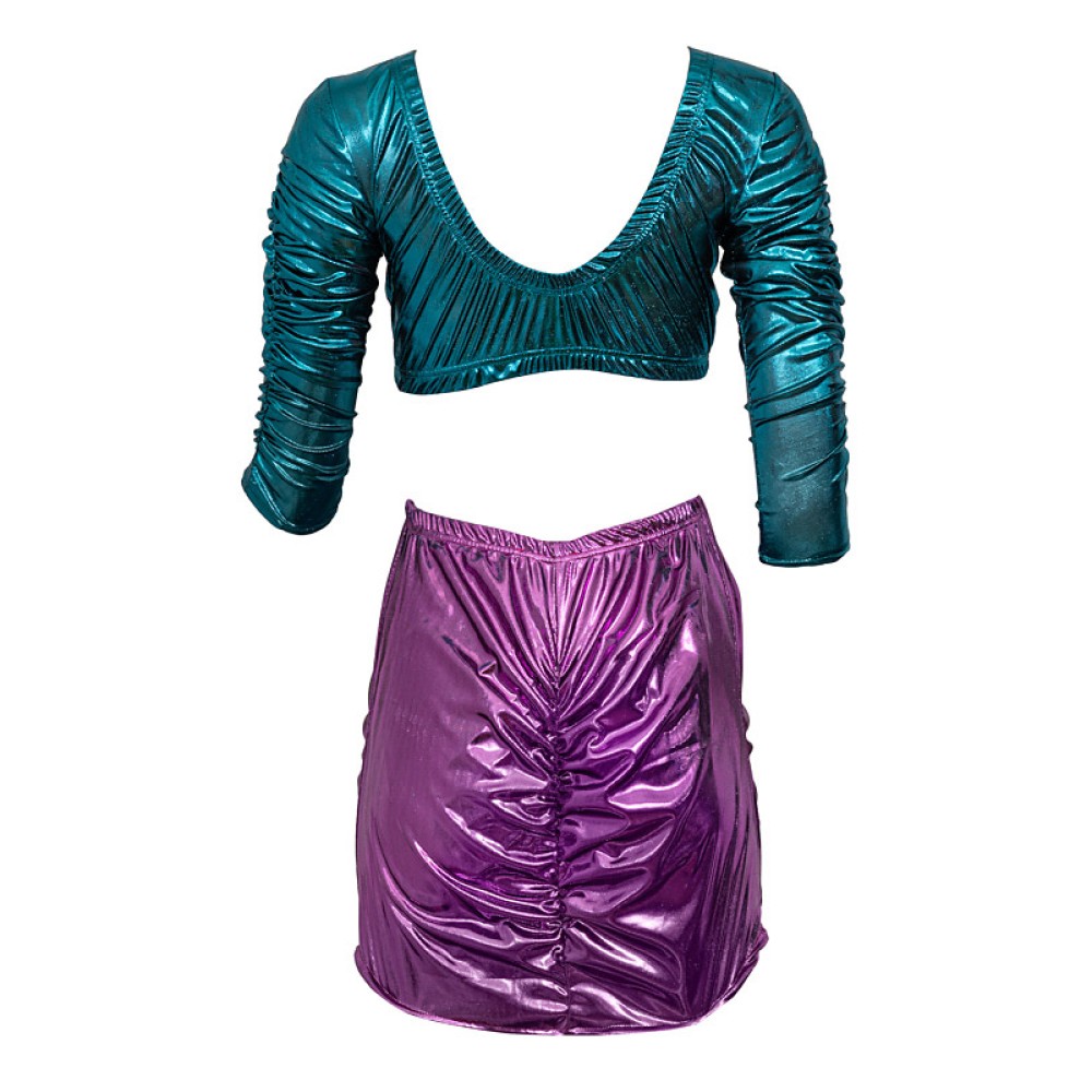 ΦΟΡΕΜΑ ΜΙΝΙ,ΤΥΡΚΟΥΑΖ & ΦΟΥΞΙΑ ΜΕΤΑΛΛΙΖΕ ΕΛΑΣΤΙΚΟ ΜΕ ΣΟΥΡΕΣ ΚΑΙ ΑΝΟΙΓΜΑΤΑ "ALEXKATSAITI X STYLISHIOUS"