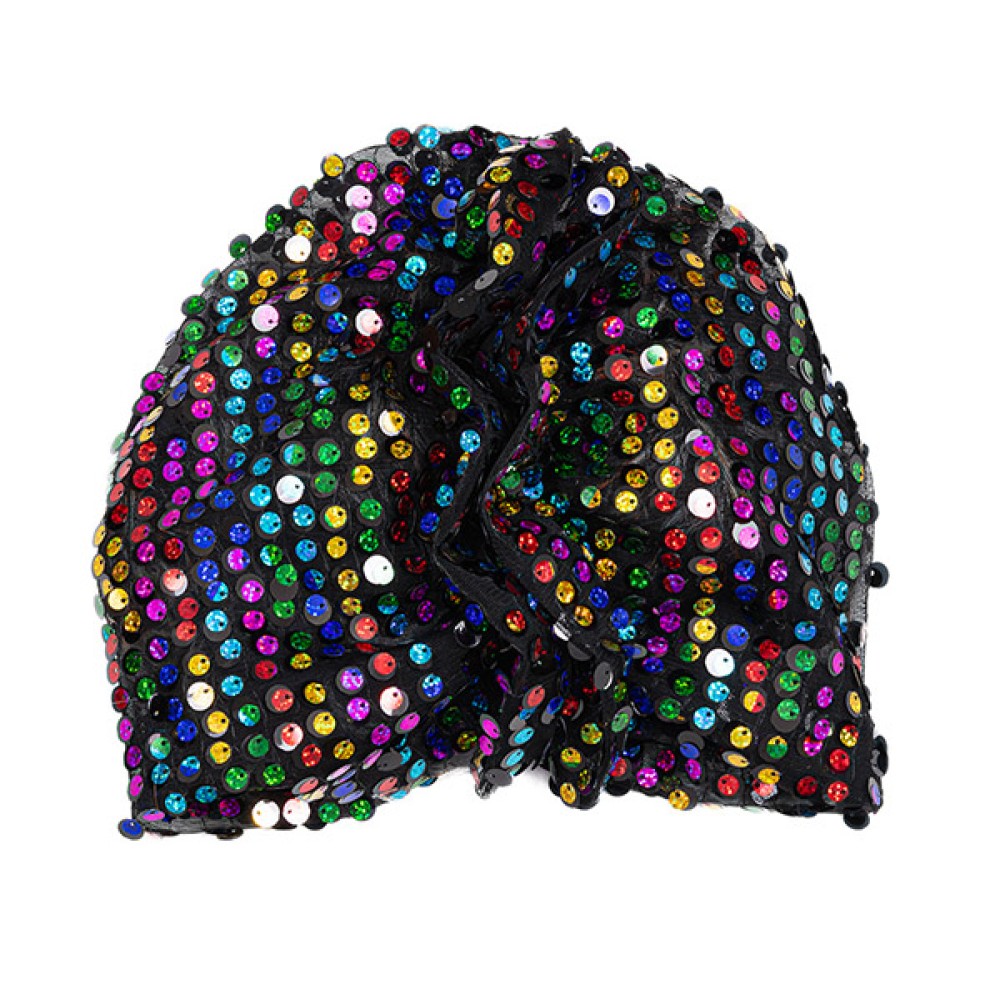 ΤΟΥΡΜΠΑΝ ΜΕ ΠΟΛΥΧΡΩΜΕΣ ΠΑΓΙΕΤΕΣ ΣΕ ΜΑΥΡΟ ΤΟΥΛΙ "ALEX KATSAITI X STYLISHIOUS"