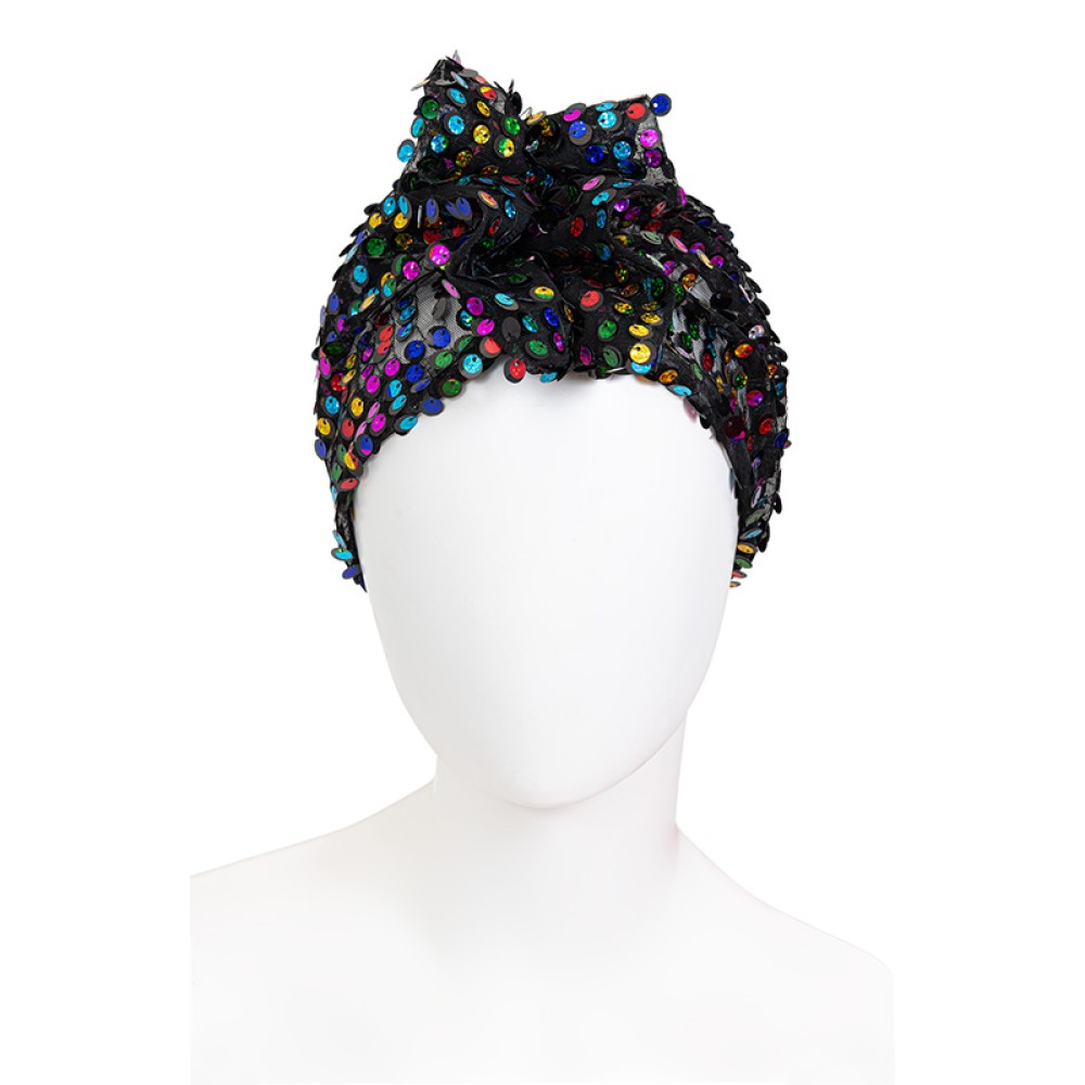 ΤΟΥΡΜΠΑΝ ΜΕ ΠΟΛΥΧΡΩΜΕΣ ΠΑΓΙΕΤΕΣ ΣΕ ΜΑΥΡΟ ΤΟΥΛΙ "ALEX KATSAITI X STYLISHIOUS"