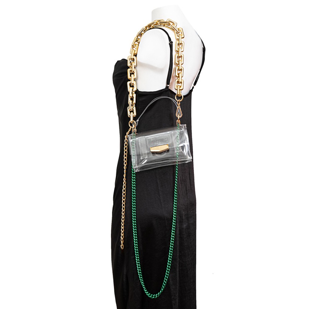 ΤΣΑΝΤΑΚΙ ΔΙΑΦΑΝΟ ΜΕΣΗΣ & ΩΜΟΥ ΜΕ ΔΙΠΛΗ ΑΠΟΣΠΩΜΕΝΗ ΠΡΑΣΙΝΗ KAI ΑΣΗΜΕΝΙΑ ΑΛΥΣΙΔΑ & ΜΑΝΤΗΛΙ "ALEX KATSAITI X STYLISHIOUS"