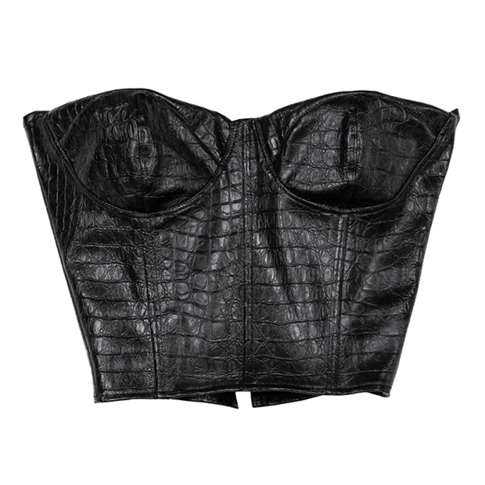 ΤΟΠ - ΜΠΟΥΣΤΟ ΣΤΡΑΠΛΕΣ, ΜΑΥΡΟ ΑΠΟ ΣΤΑΜΠΩΤΟ-ΚΡΟΚΟ ΟΙΚΟΛΟΓΙΚΟ ΔΕΡΜΑ. "ALEX KATSAITI X STYLISHIOUS”.