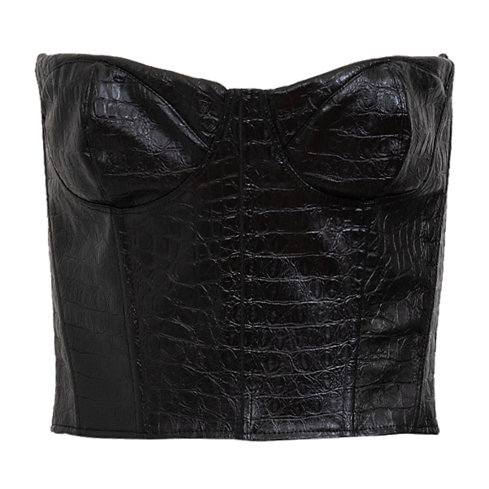 ΤΟΠ - ΜΠΟΥΣΤΟ ΣΤΡΑΠΛΕΣ, ΜΑΥΡΟ ΑΠΟ ΣΤΑΜΠΩΤΟ-ΚΡΟΚΟ ΟΙΚΟΛΟΓΙΚΟ ΔΕΡΜΑ. "ALEX KATSAITI X STYLISHIOUS”.