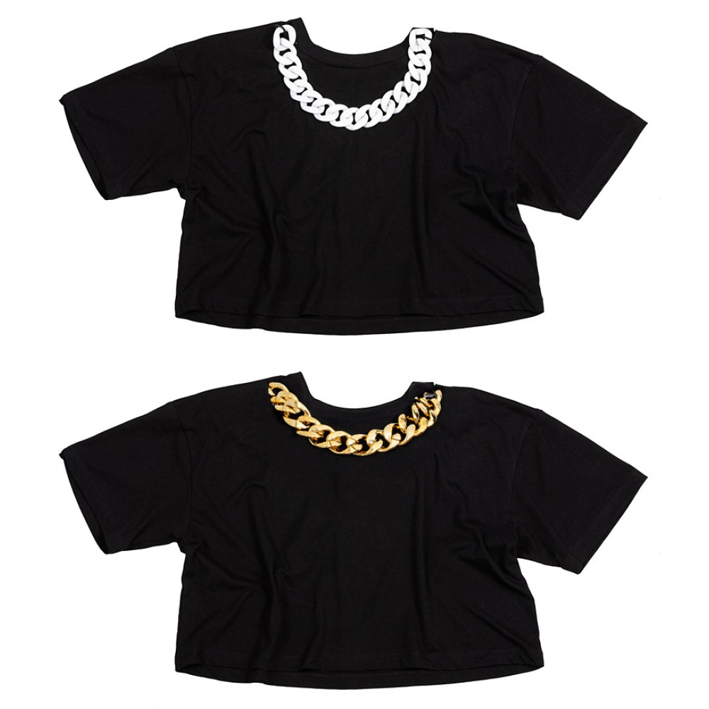 T-SHIRT ΜΑΥΡΟ, OVERSIZED ΜΕ ΧΡΥΣΗ Ή ΛΕΥΚΗ ΑΛΥΣΙΔΑ "ALEX KATSAITI X STYLISHIOUS"