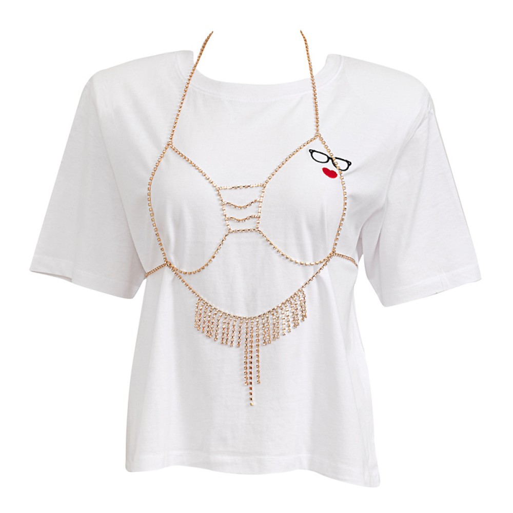 T-SHIRT OVERSIZED ΣΕ ΜΑΥΡΟ ΚΑΙ ΛΕΥΚΟ ΜΕ ΑΠΟΣΠΩΜΕΝΟ TOΠ ΑΠΟ ΑΛΥΣΙΔΑ ΜΕ ΣΤΡΑΣ "ALEX KATSAITI X STYLISHIOUS"