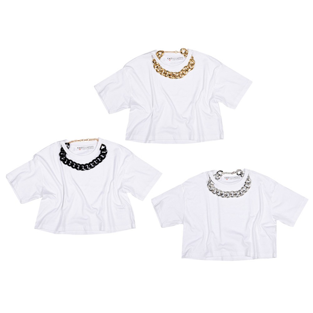 T-SHIRT ΛΕΥΚΟ, OVERSIZED ΜΕ ΧΡΥΣΗ Ή ΑΣΗΜΙ 'Η ΜΑΥΡΗ ΑΛΥΣΙΔΑ "ALEX KATSAITI X STYLISHIOUS"