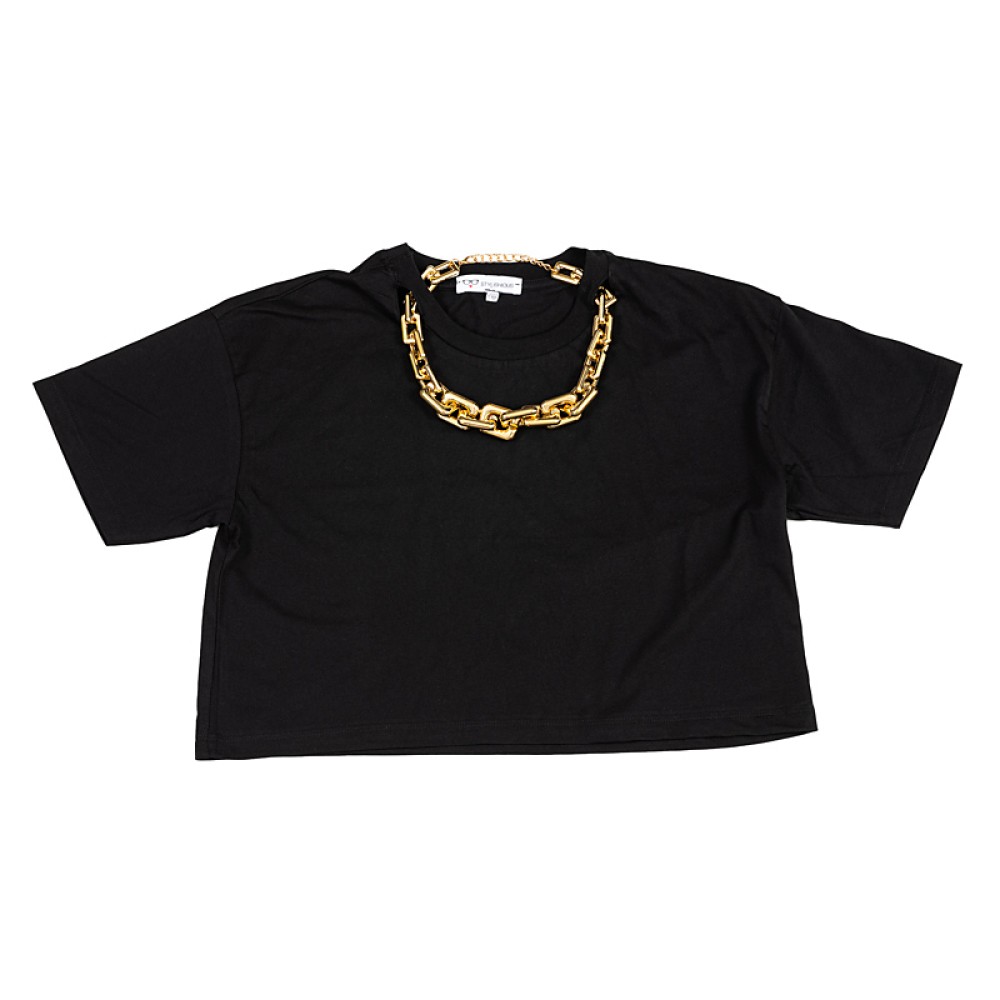 T-SHIRT ΜΑΥΡΟ, OVERSIZED ΜΕ ΑΠΟΣΠΩΜΕΝΗ ΧΡΥΣΗ H ΑΣΗΜΕΝΙΑ ΑΛΥΣΙΔΑ "ALEX KATSAITI X STYLISHIOUS"