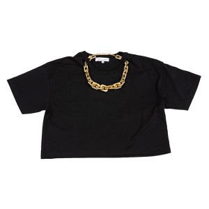 T-SHIRT ΜΑΥΡΟ, OVERSIZED ΜΕ ΑΠΟΣΠΩΜΕΝΗ ΧΡΥΣΗ H ΑΣΗΜΕΝΙΑ ΑΛΥΣΙΔΑ "ALEX KATSAITI X STYLISHIOUS"