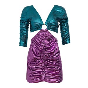 ΦΟΡΕΜΑ ΜΙΝΙ,ΤΥΡΚΟΥΑΖ & ΦΟΥΞΙΑ ΜΕΤΑΛΛΙΖΕ ΕΛΑΣΤΙΚΟ ΜΕ ΣΟΥΡΕΣ ΚΑΙ ΑΝΟΙΓΜΑΤΑ "ALEXKATSAITI X STYLISHIOUS"