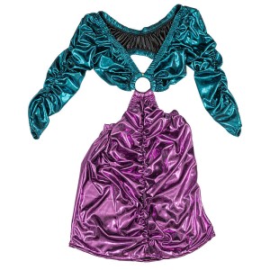 DRESS MINI, TURQUOISE & FUCHSIA, DRAPED, STRETCH FABRIC WITH CUT OUT "ALEXKATSAITI X STYLISHIOUS"