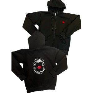 JACKET - HOODIE OVERSIZED IN BLACK COTTON WITH LIMITED EDITION HEART PRINT ON THE BACK "ALEX KATSAITI X STYLISHIOUS”.