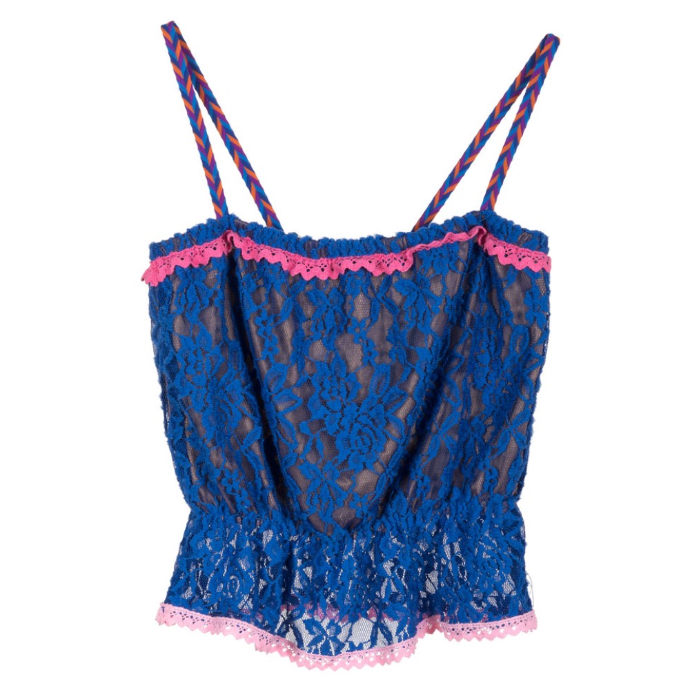 TOΠ ΑΠΟ ΕΛΑΣΤΙΚΗ ΔΑΝΤΕΛΑ ΜΠΛΕ ΡΟΥΑ ΜΕ ΡΟΖ ΤΡΕΣΑ ΚΑΙ ΤΙΡΑΝΤΕΣ "ALEX KATSAITI X STYLISHIOUS"