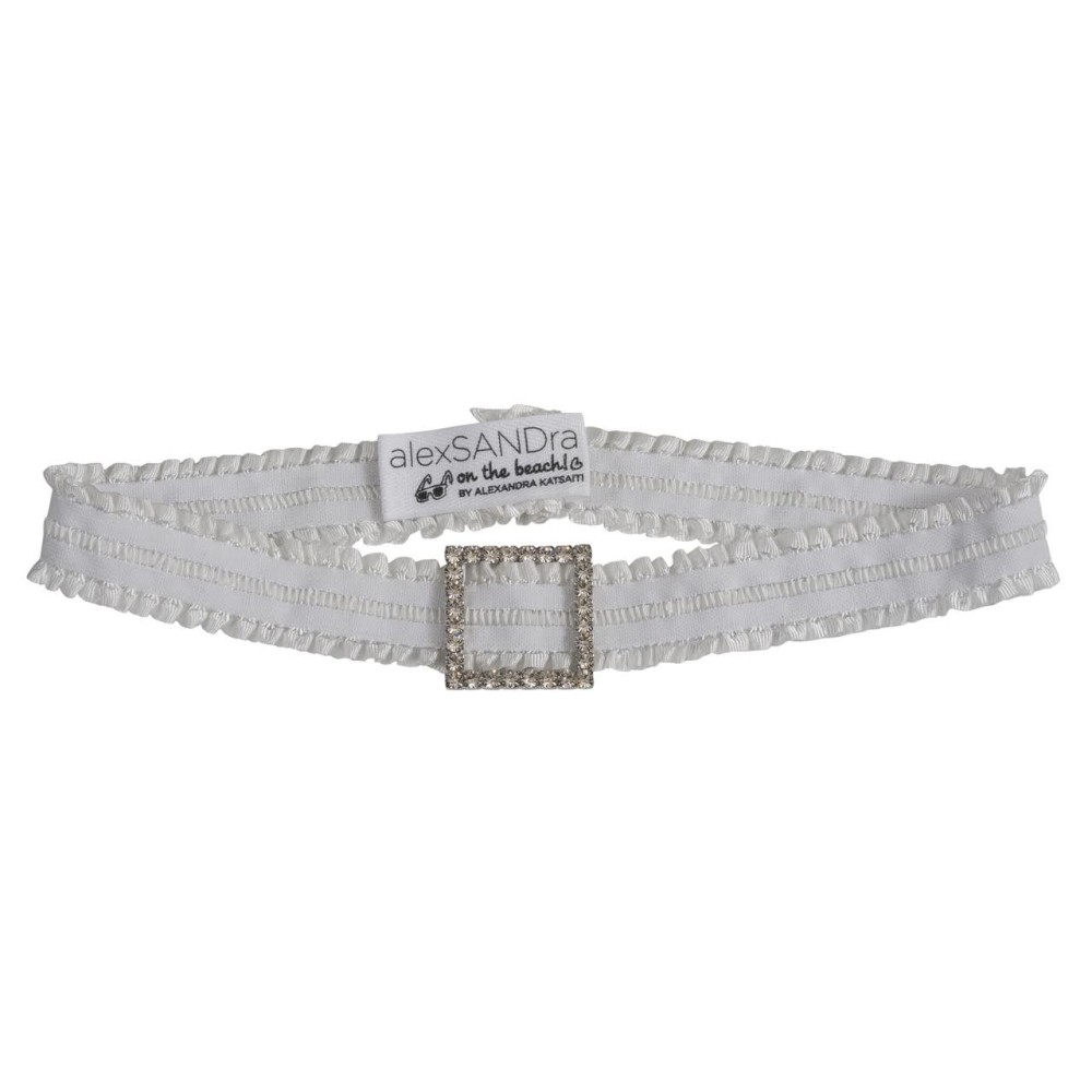 ΖΩΝΗ ΛΕΥΚΗ ΕΛΑΣΤΙΚΗ ΜΕ ΕΓΚΡΑΦΑ ΤΕΤΡΑΓΩΝΗ ΜΕ ΣΤΡΑΣ "ALEX KATSAITI X STYLISHIOUS" 