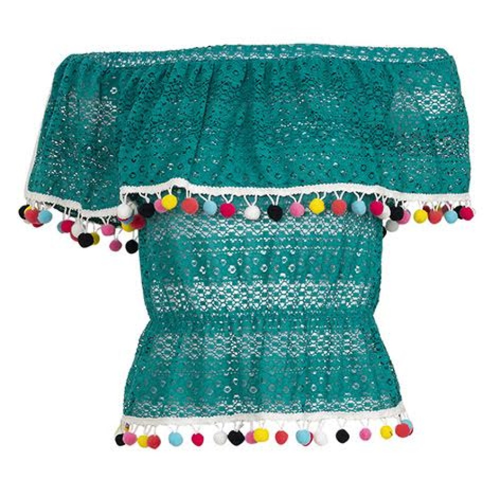 ΤΟΠ ΜΕ ΒΟΛΛΑΝ ΑΠΟ ΔΑΝΤΕΛΑ ΠΕΤΡΟΛ ΕΞΩΜΟ ΜΕ ΛΑΣΤΙΧΟ ΣΤΗΝ ΜΕΣΗ & ΦΟΥΝΤΑΚΙΑ "ALEX KATSAITI X STYLISHIOUS"