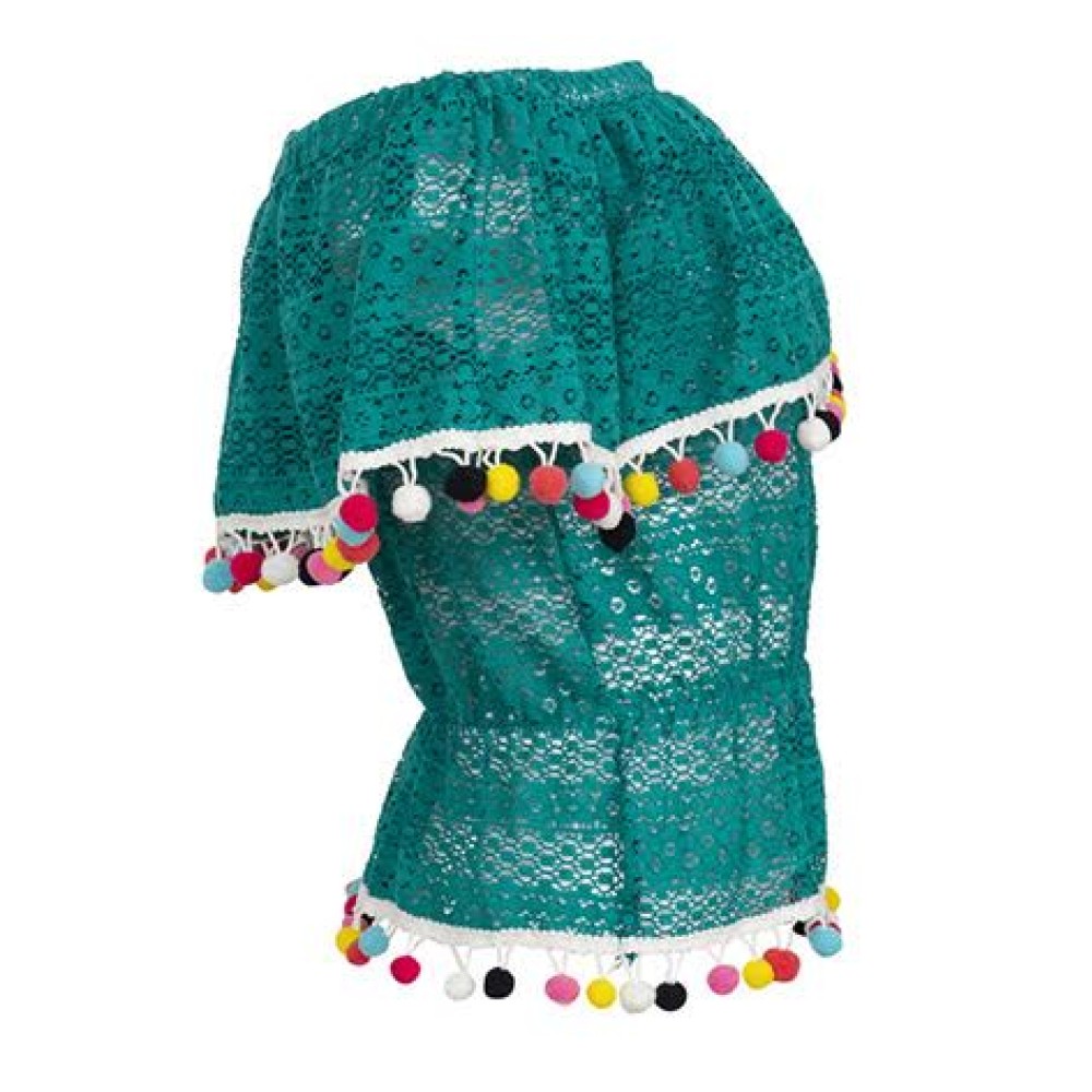 ΤΟΠ ΜΕ ΒΟΛΛΑΝ ΑΠΟ ΔΑΝΤΕΛΑ ΠΕΤΡΟΛ ΕΞΩΜΟ ΜΕ ΛΑΣΤΙΧΟ ΣΤΗΝ ΜΕΣΗ & ΦΟΥΝΤΑΚΙΑ "ALEX KATSAITI X STYLISHIOUS"