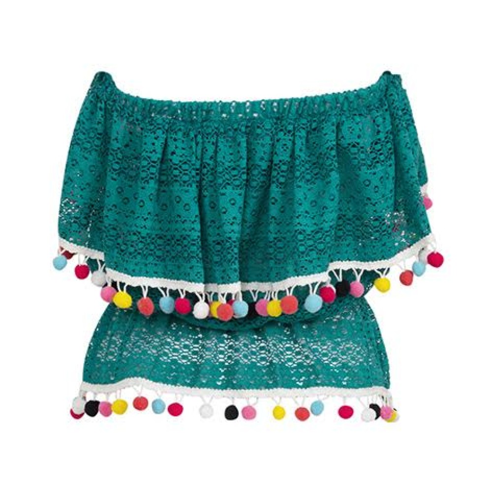 ΤΟΠ ΜΕ ΒΟΛΛΑΝ ΑΠΟ ΔΑΝΤΕΛΑ ΠΕΤΡΟΛ ΕΞΩΜΟ ΜΕ ΛΑΣΤΙΧΟ ΣΤΗΝ ΜΕΣΗ & ΦΟΥΝΤΑΚΙΑ "ALEX KATSAITI X STYLISHIOUS"