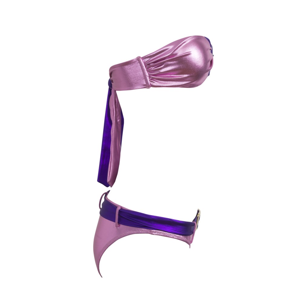 ΜΠΙΚΙΝΙ ΣΤΡΑΠΛΕΣ ΜΕΤΑΛΛΙΖΕ, ΔΙΧΡΩΜΟ ΡΟΖ-ΜΩΒ ΜΕ ΧΡΥΣΗ ΑΛΥΣΙΔΑ, & ΕΓΚΡΑΦΑ  "ALEX KATSAITI X STYLISHIOUS"