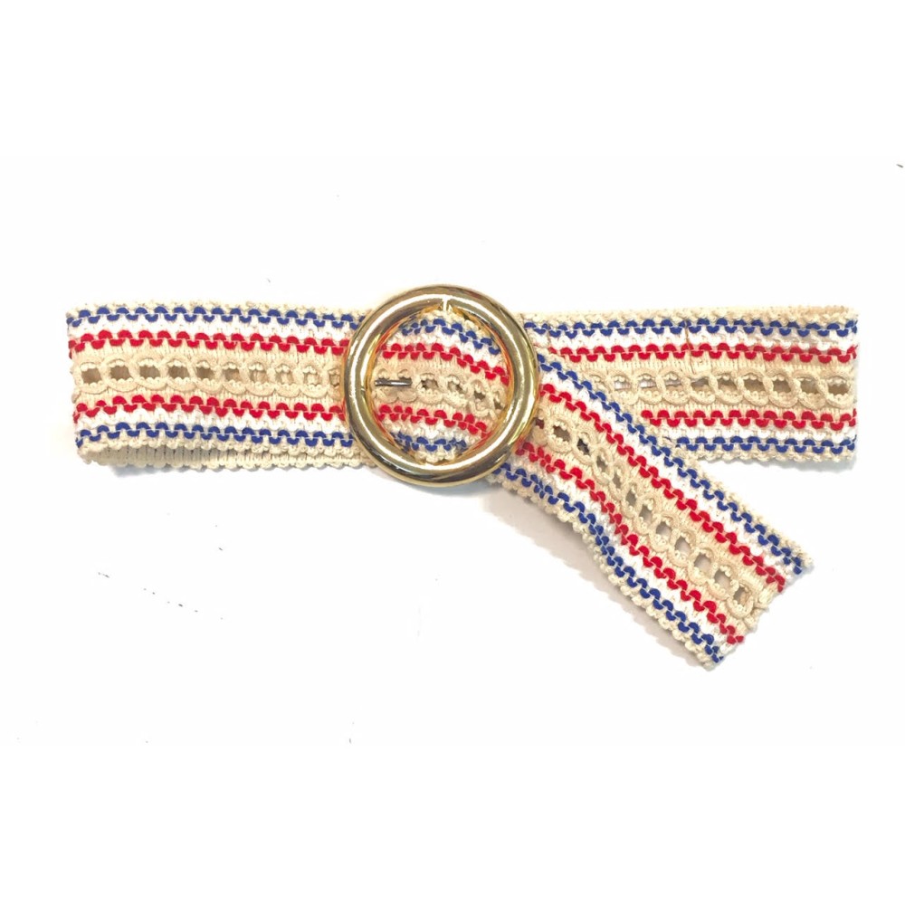 ΖΩΝΗ EΛΑΣΤΙKH ΦΑΡΔΥA ΒΑΜΒΑΚΕΡΗ ΠΛΕΧΤΗ ΣΕ ΚΟΚΚΙΝΟ / ΜΠΛΕ ΜΕ ΣΤΡΟΓΓΥΛΗ ΧΡΥΣΗ ΕΓΚΡΑΦΑ "ALEX KATSAITI X STYLISHIOUS"