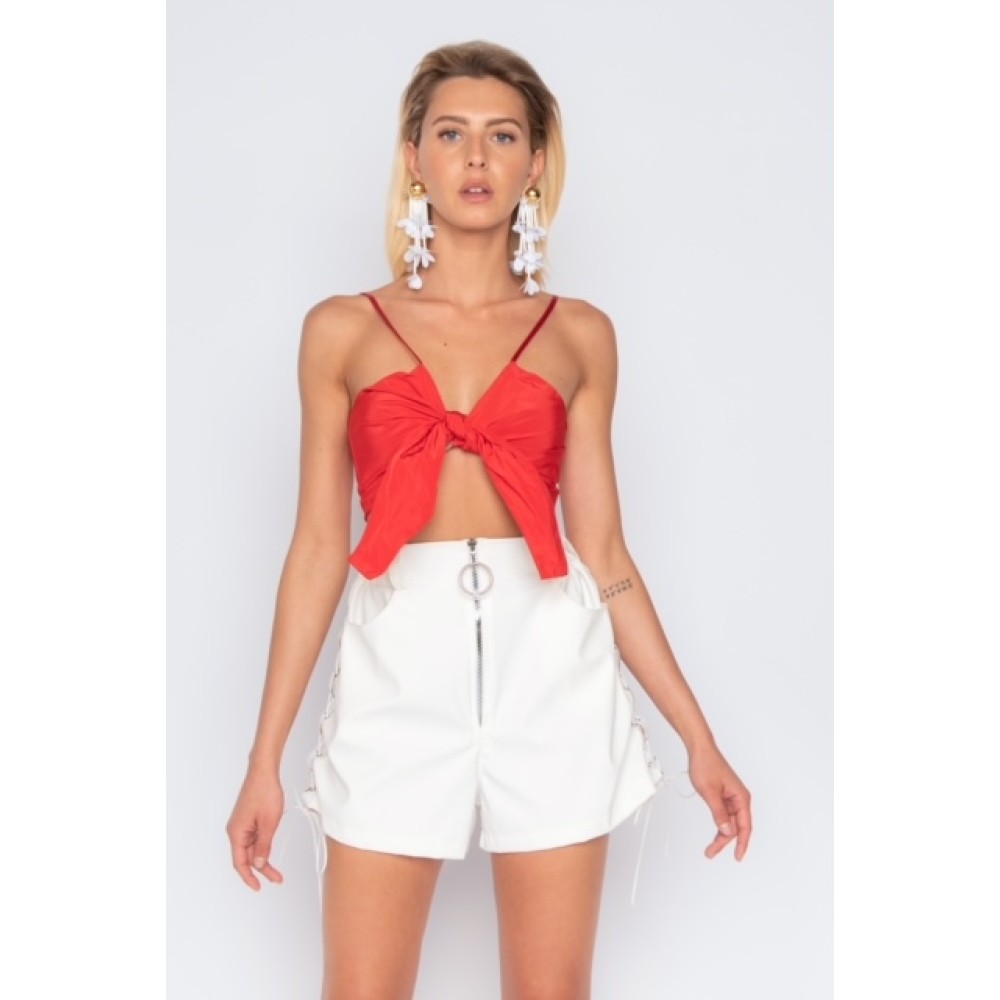 ΣΟΡT ΛΕΥΚΟ ΑΠΟ ΛΕΠΤΟ "ΝΕΟPRENE" YΦAΣMA,ΨΗΛOMEΣO ΜΕ ΑΣΗΜΙ ΛΑΣΤΙΧΟ, KOΡΔONIA, ΦΕΡΜΟΥΑΡ ΚΑΙ ΤΣΕΠΕΣ ΜΕ ΣΤΡΑΣ "ALEX KATSAITI X STYLISHIOUS"