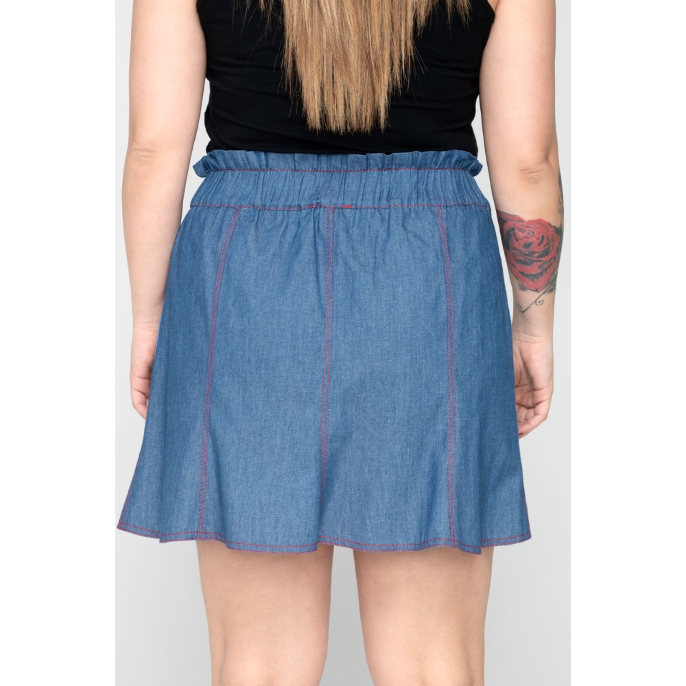 ΦΟΥΣΤΑ ΤΖΗΝ ΜINI ΚΛΟΣ ΜΕ ΕΞΩΤΕΡΙΚΕΣ ΡΑΦΕΣ ΣΕ ΚΟΚΚΙΝΟ ΧΡΩΜΑ & ΛΑΣΤΙΧΟ ΣΤΗΝ ΜΕΣΗ "PLUS SIZE Collection"